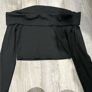 SHEIN Black Off-Shoulder Ribbed Long Sleeve Crop Top